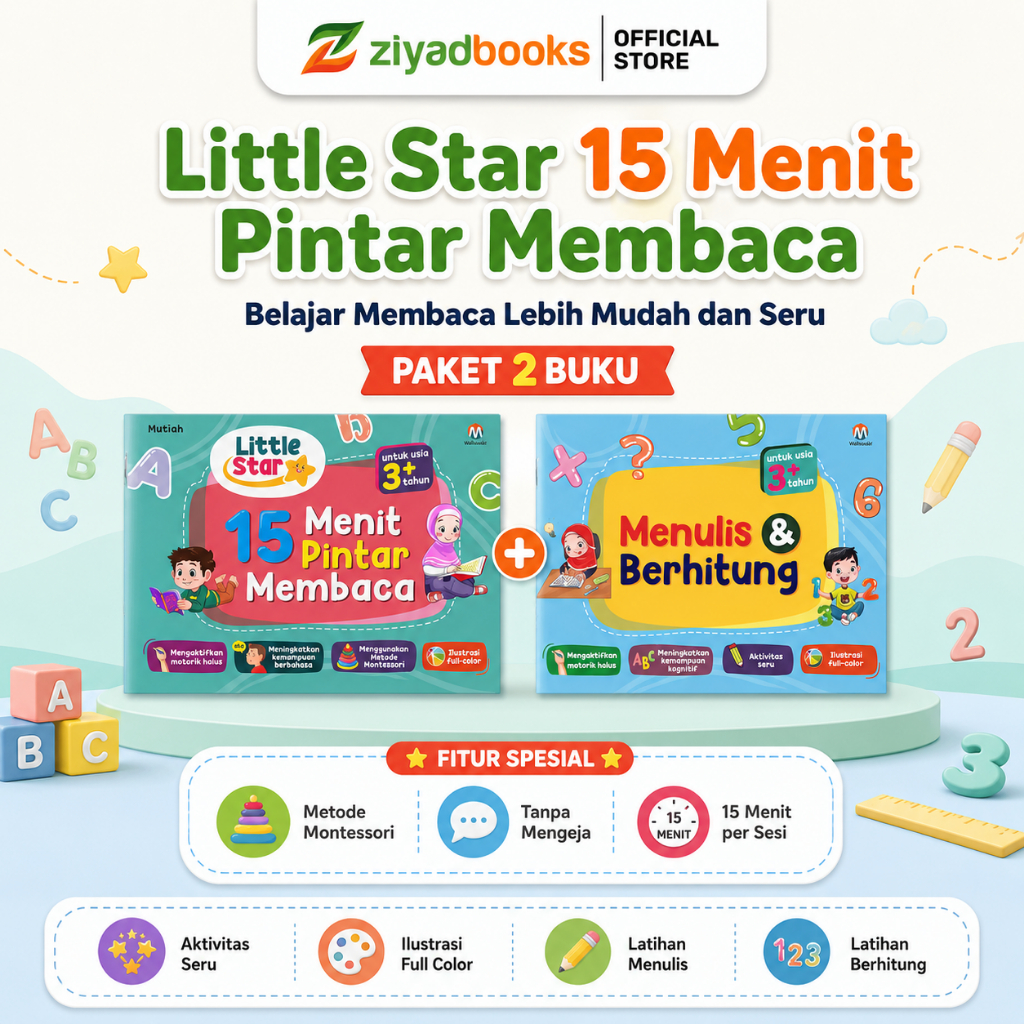 Ziyadbooks - (Isi 2 Buku) - Little Star 15 menit Pintar Membaca - Buku Belajar Membaca Metode Montes