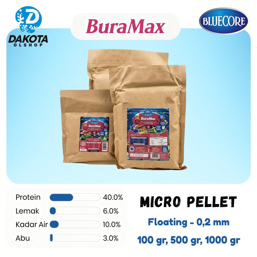 BlueCore BuraMax Pakan Burayak Pengganti Cacing Sutra - Pakan Bibit Ikan Lele, Bibit Ikan Nila, Pati