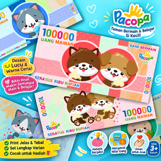 [PACOPA] Uang Mainan dengan Karakter Lucu Full Color Isi 100 Lembar