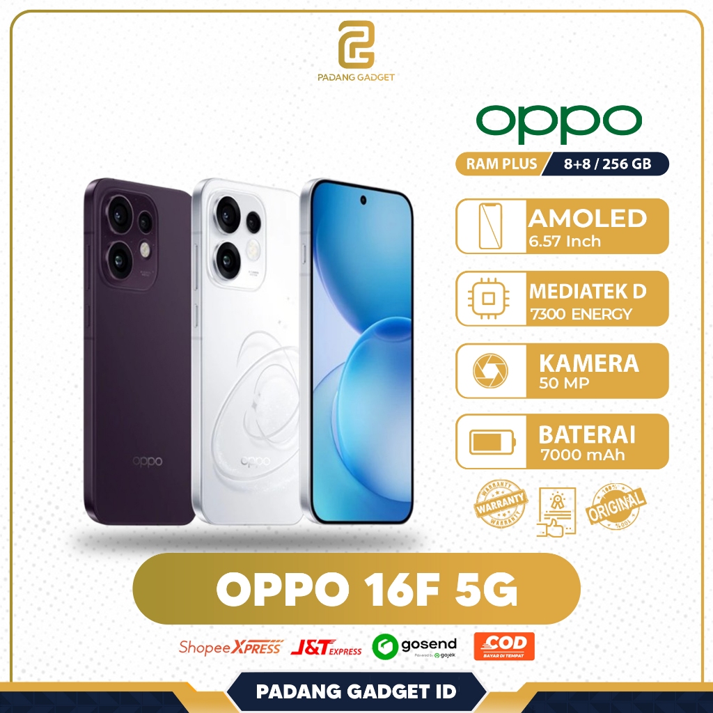 Oppo Reno 16F 5G 8/128 8/256 | HP Android MP OIS Kamera original Garansi Resmi OPPO 12 Bulan