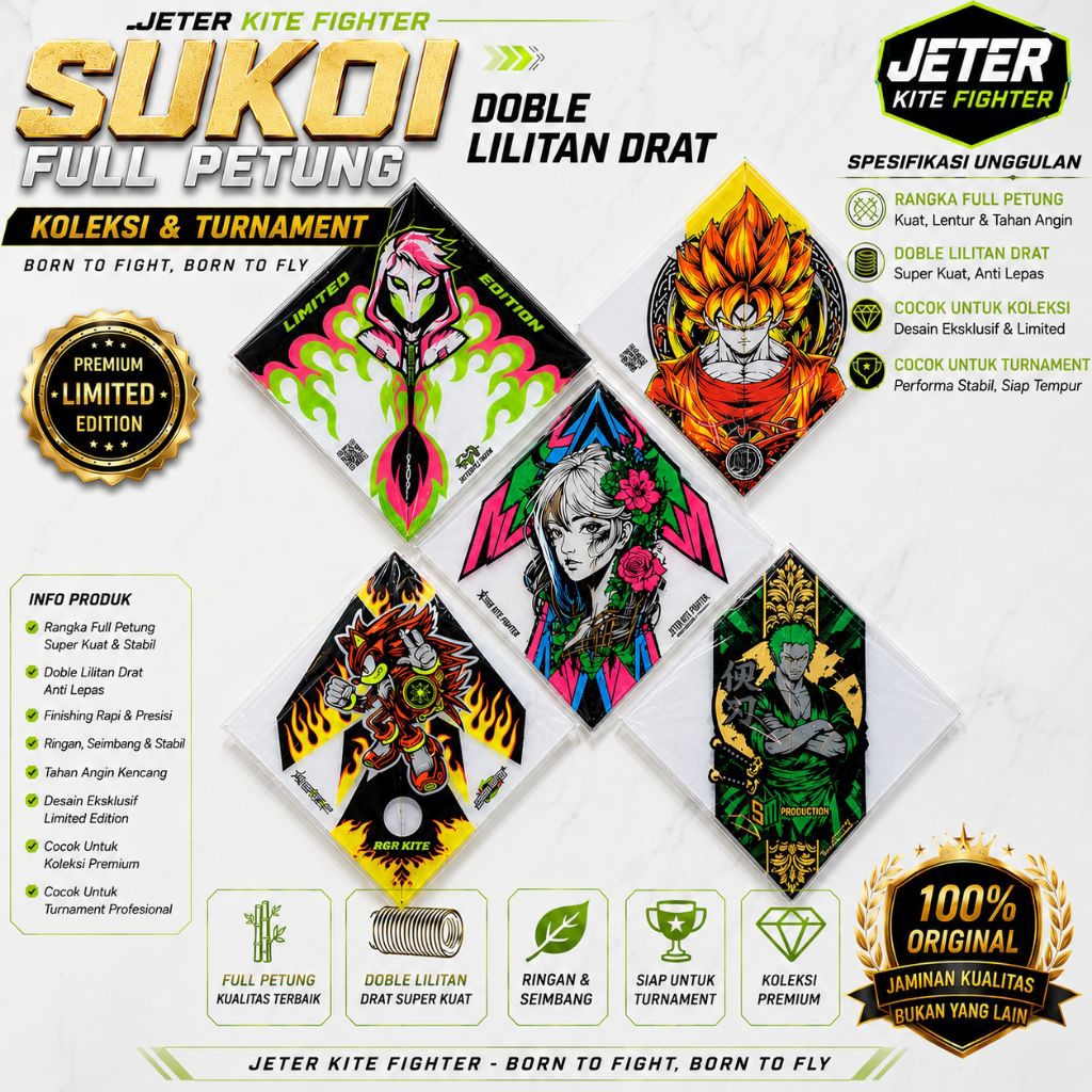 Layangan Full Petung Premium Motif Karakter | Layangan Adu Siap Terbang | Rangka Bambu Petung Kuat |