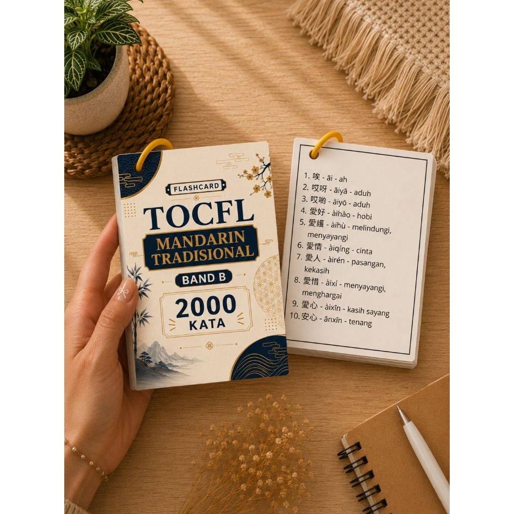 Flashcard Fisik TOCFL Band B – 2000 Kosakata Taiwan (Mandarin Tradisional) dengan Pinyin dan Arti