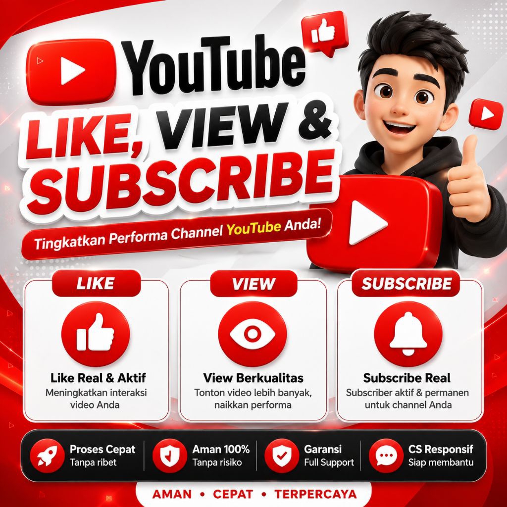 Jasa YouTube Like, View & Subscribe | Real Aktif | Proses Cepat | Aman | Cukup Link Video