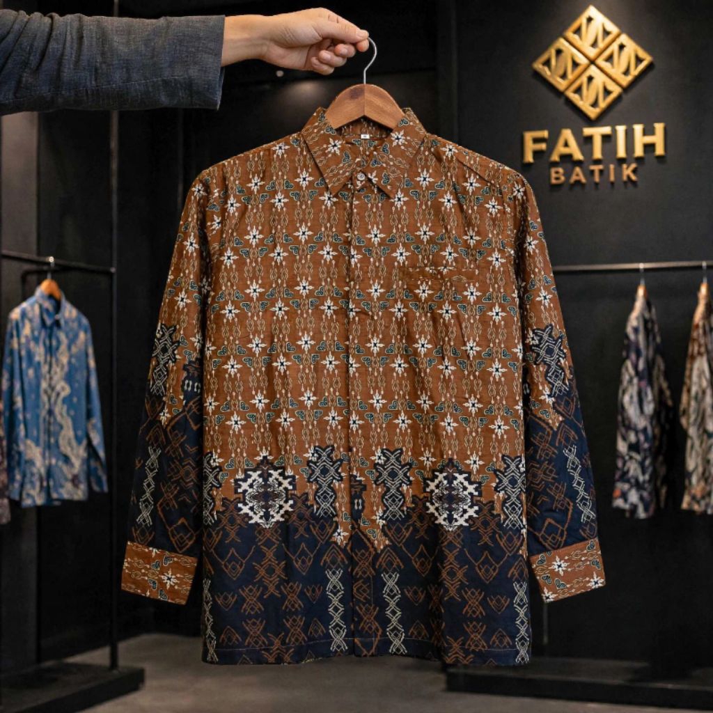 Batik Pria Lengan Panjang Modern Cokelat Milo Bahan Katun Prima - Seragam Batik Pria Pesta Dan Kanto