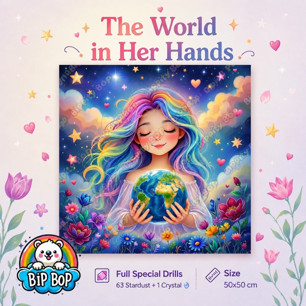 Bippity Bop Diamond Painting - The World in Her Hands | 50x50cm | Full Special Diamond | 63 Stardust