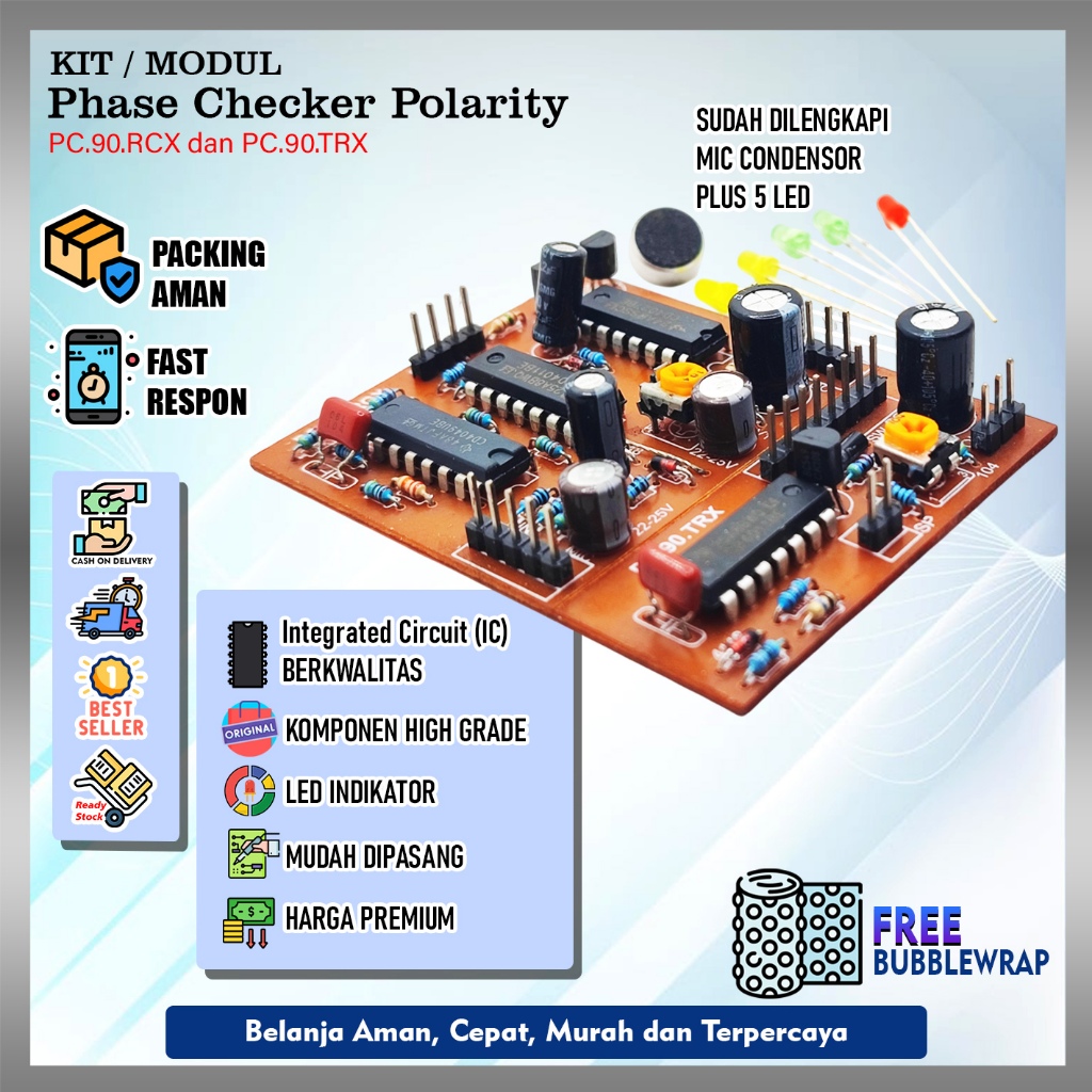 Kit/Modul Phase Checker Polarity PC.90.RCX dan PC.90.TRX dengan Mic Condensor plus 5 LED
