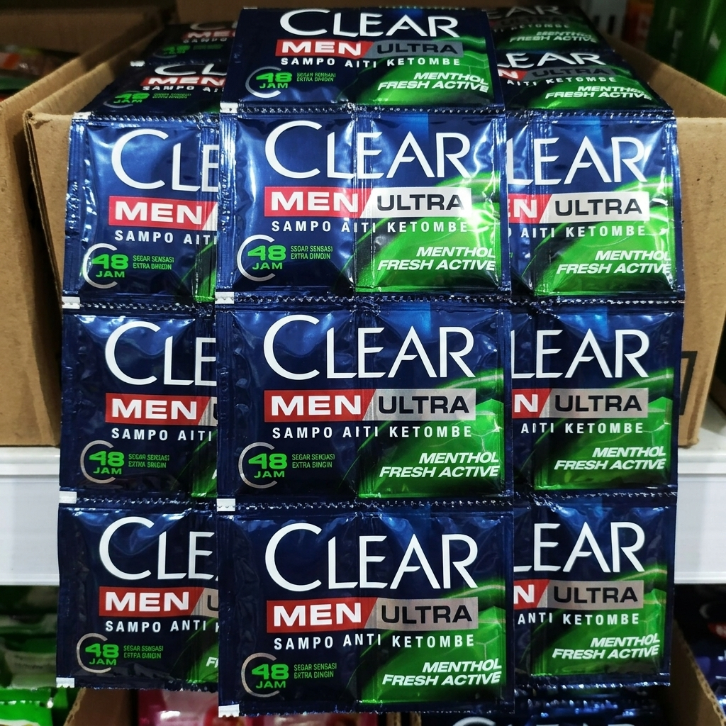 10 Renteng CLEAR Shampoo Sachet Anti Ketombe Original Menthol Segar Clear Men Ultra Isi 240 Sachet