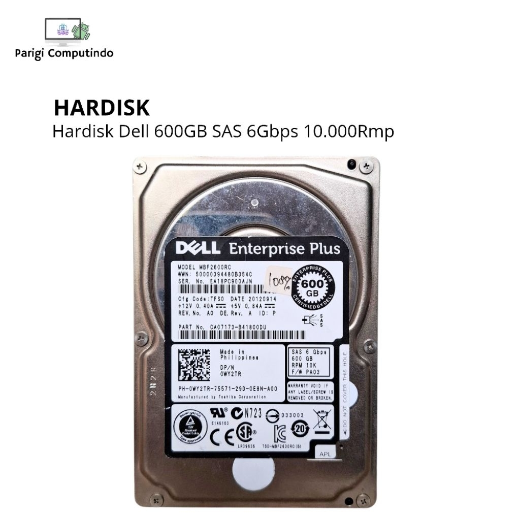 Hardisk Dell 600GB Enterprise Plus 6Gbps 10k Rpm HDD Server Bekas