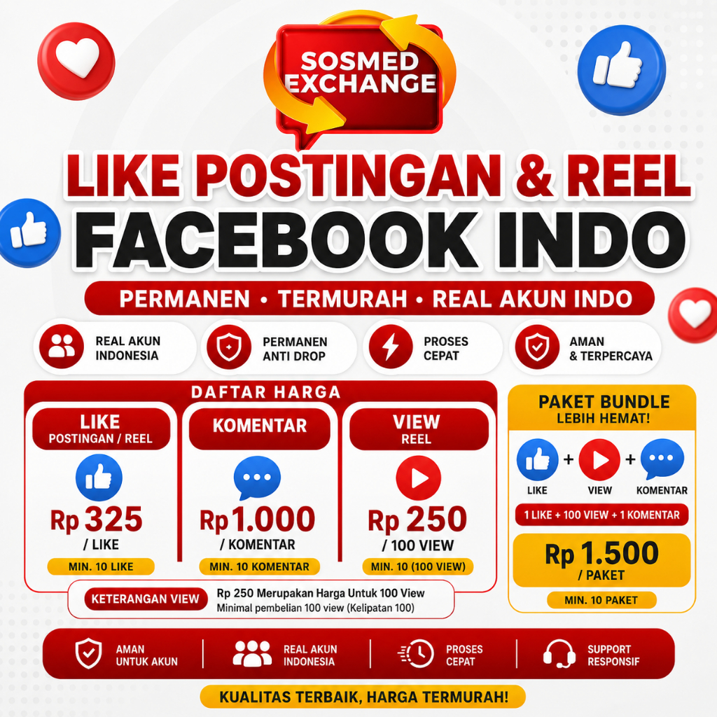 LIKE POSTINGAN & REEL FACEBOOK INDONESIA PERMANEN  REAL AKUN INDONESIA | PERMANEN | TERMURAH | AMAN