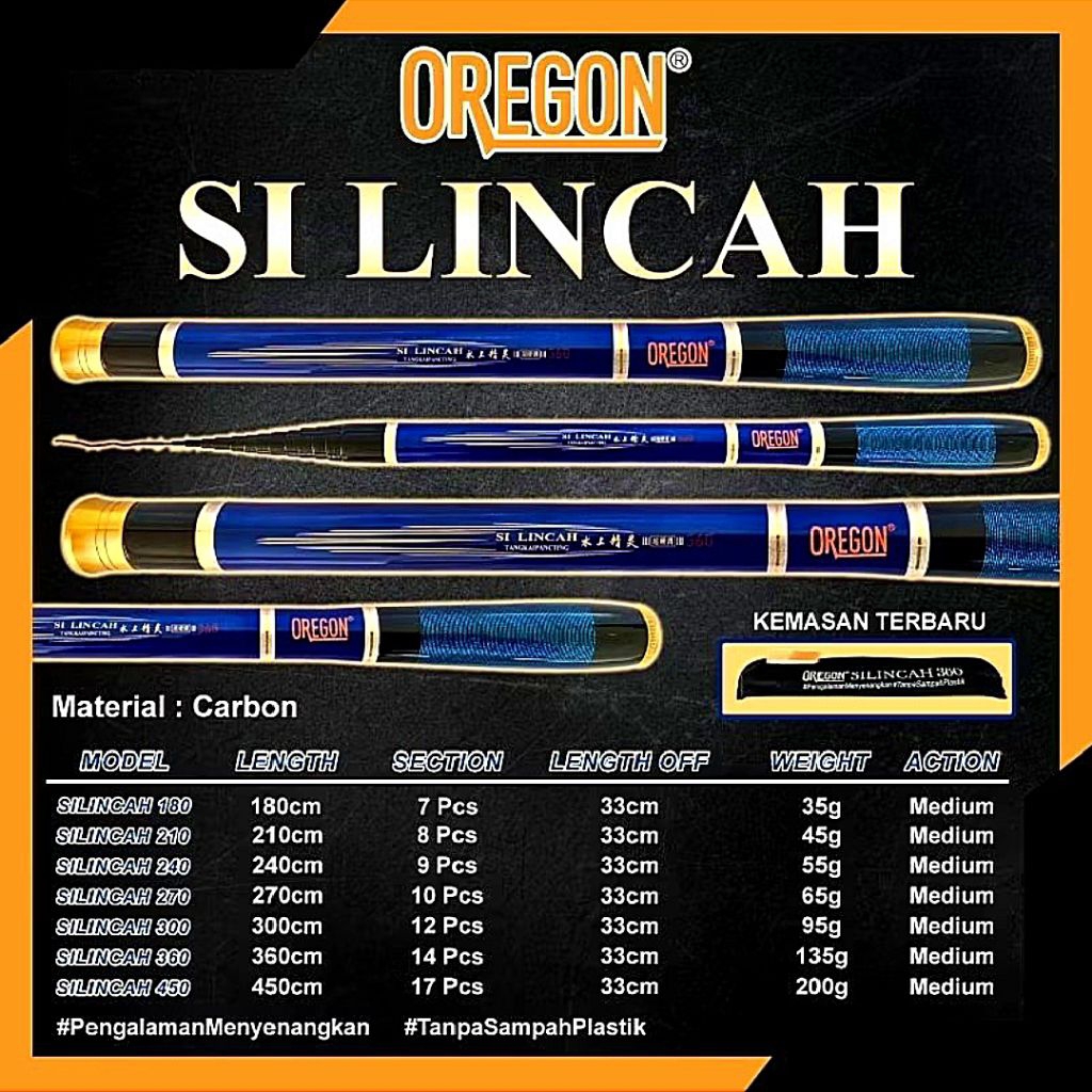 joran tegek carbon Oregon silincah ruas pendek panjang 360