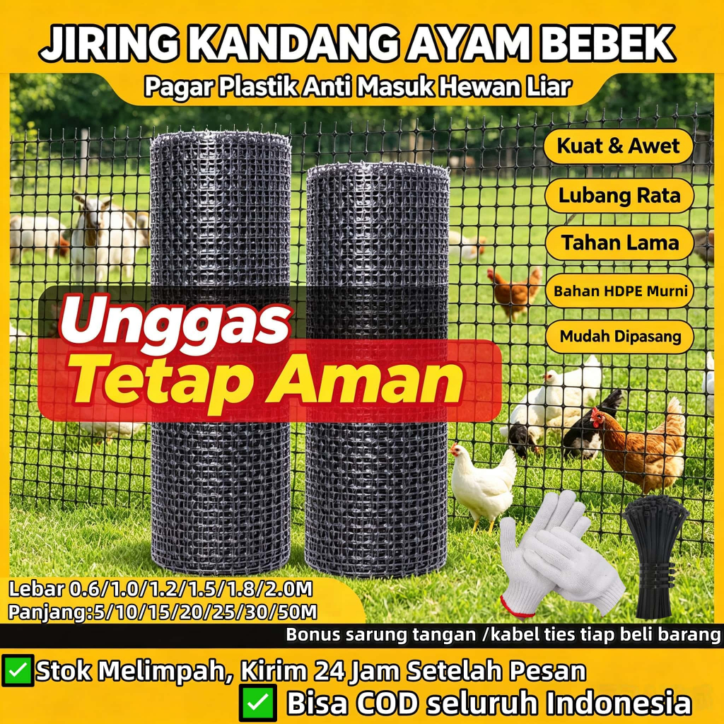 Jaring Ayam HDPE Tebal – Kandang Ayam (Lubang 3.5cm) | Anti Karat