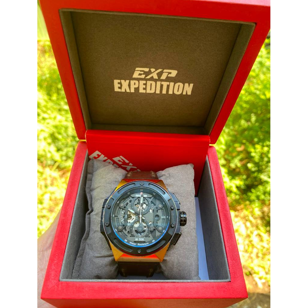 Jam Tangan Pria Expedition E 6818 M Original Chronograph Rose Gold Tali Kulit