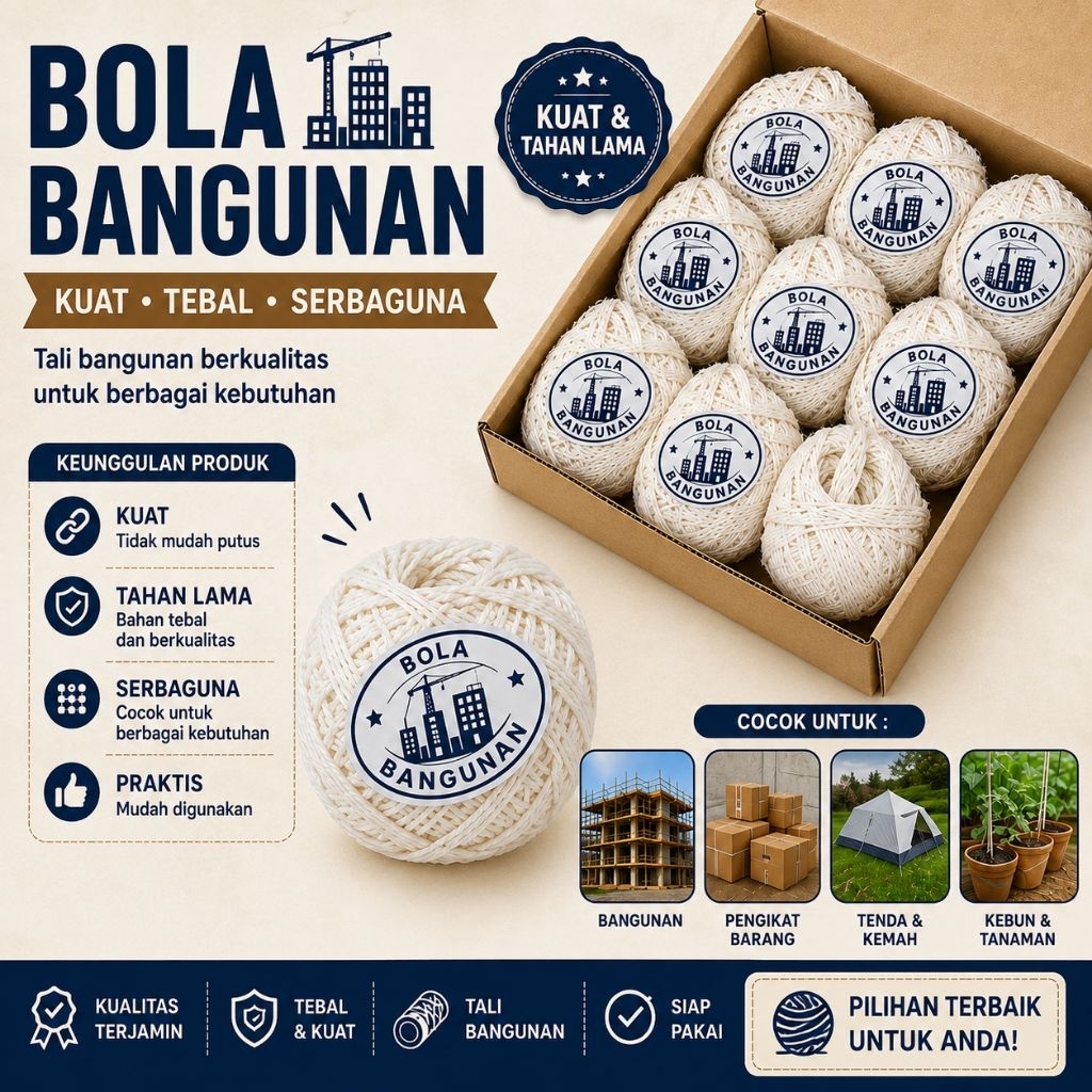 Bola Bangunan Tali Kuat & Tebal Serbaguna – Tali Bangunan untuk Berbagai Kebutuhan
