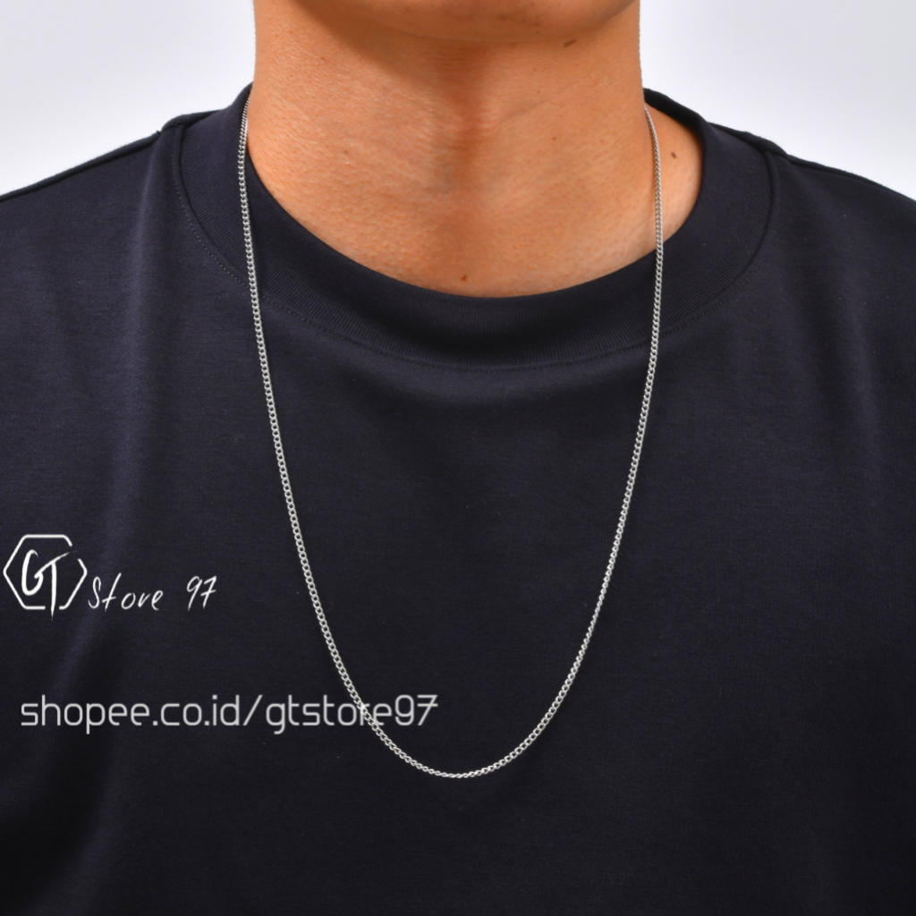 Kalung Titanium Rantai Kecil Silver Pria Wanita Anti Karat