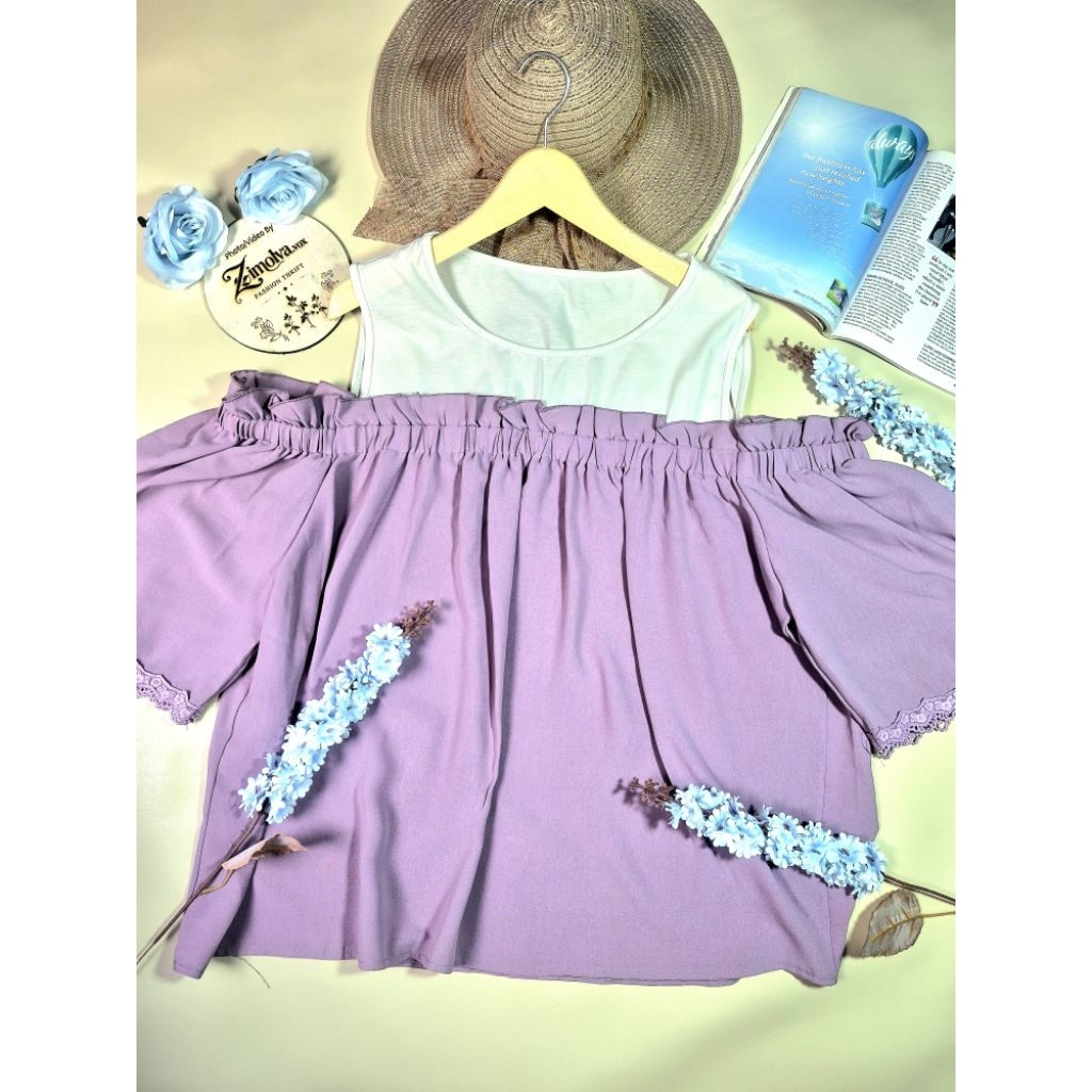 Blouse/Blouse Sabrina/Sabrina/Blouse Lilac/Korean Lilac Sabrina Off Shoulder