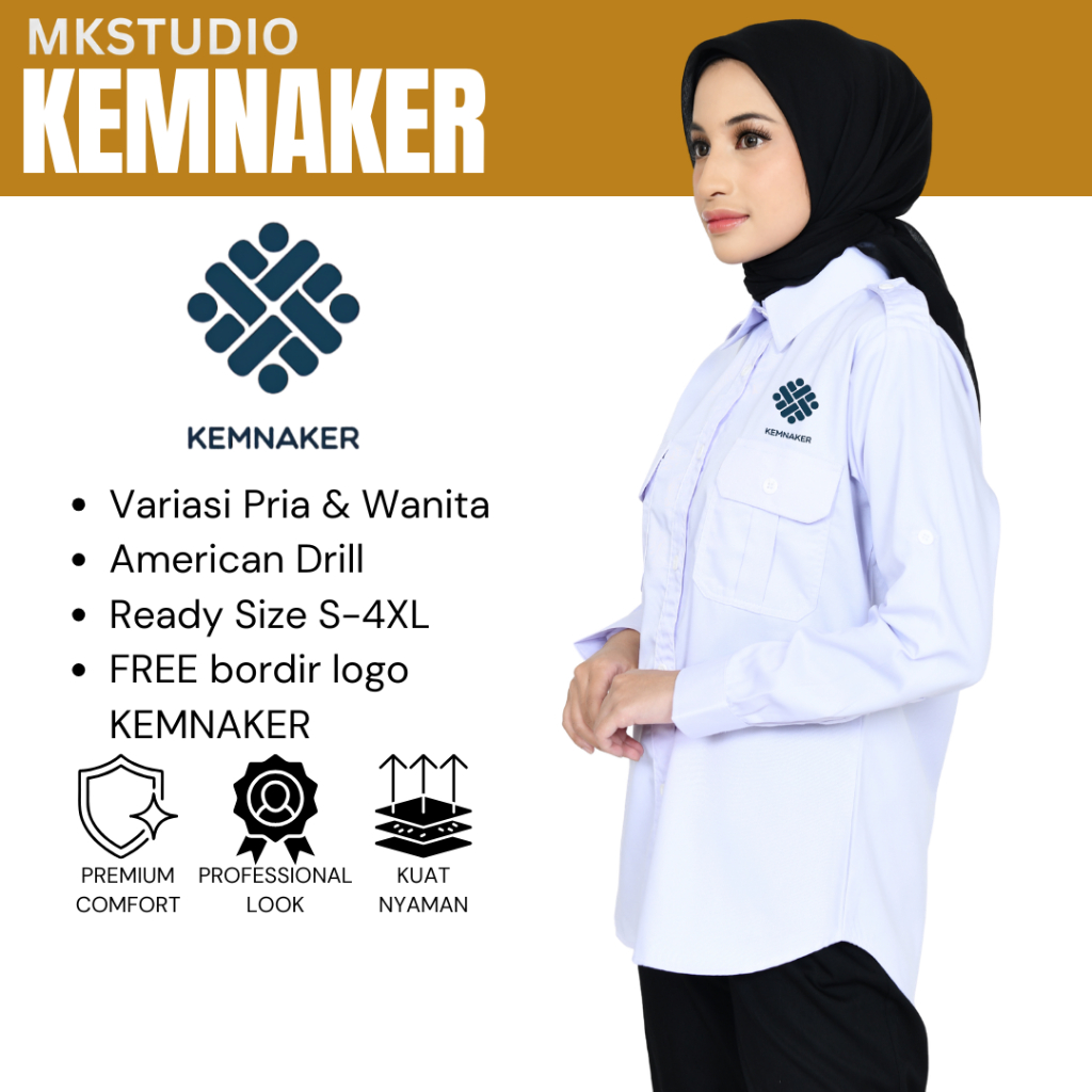 KEMNAKER-Seragam Kerja Kemnaker/Baju PDL Kemnaker Wanita/Baju Dinas PDL Putih Wanita