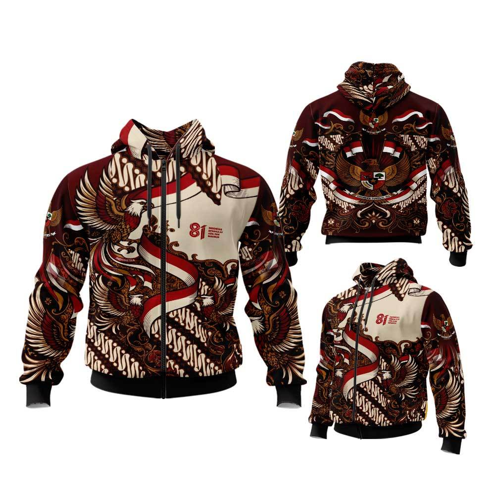 Jaket Kemerdekaan Indonesia Merdeka HUT RI 81 Hoodie Zipper Fullprint ART 76