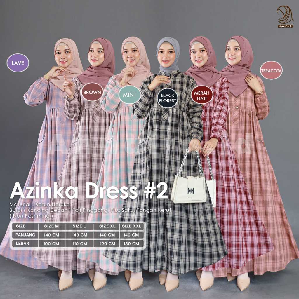 AZINKA DRESS #1, #2, #3, #4 COUPLE - GAMIS KEKINIAN DRES KATUN IMPORT KOTAK KOTAK BY ANNAIRA.ID
