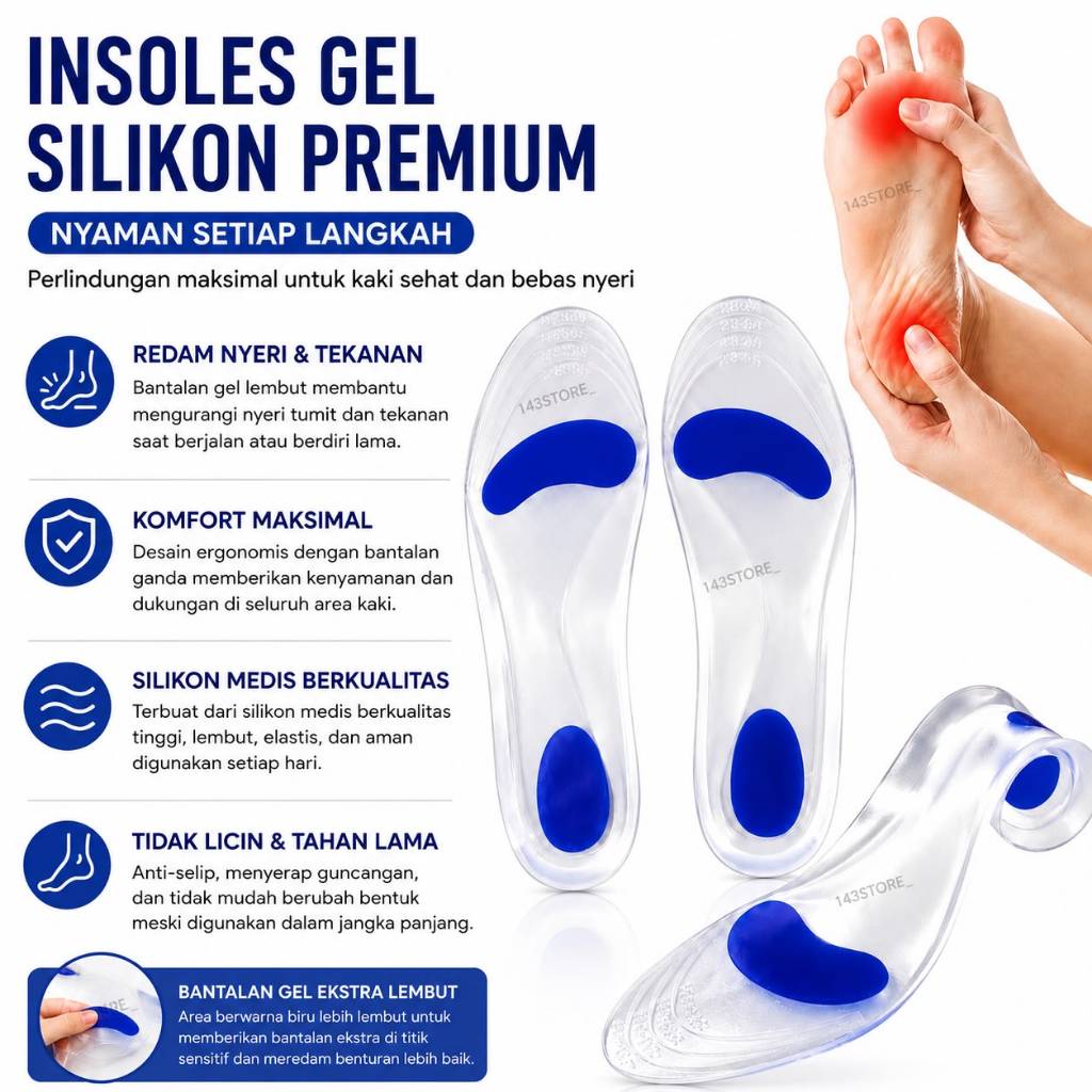 INSOLE SEPATU PREMIUM BAHAN SILIKON ALAS SEPATU EMPUK SOL SEPATU PRIA DAN WANITA GEL01