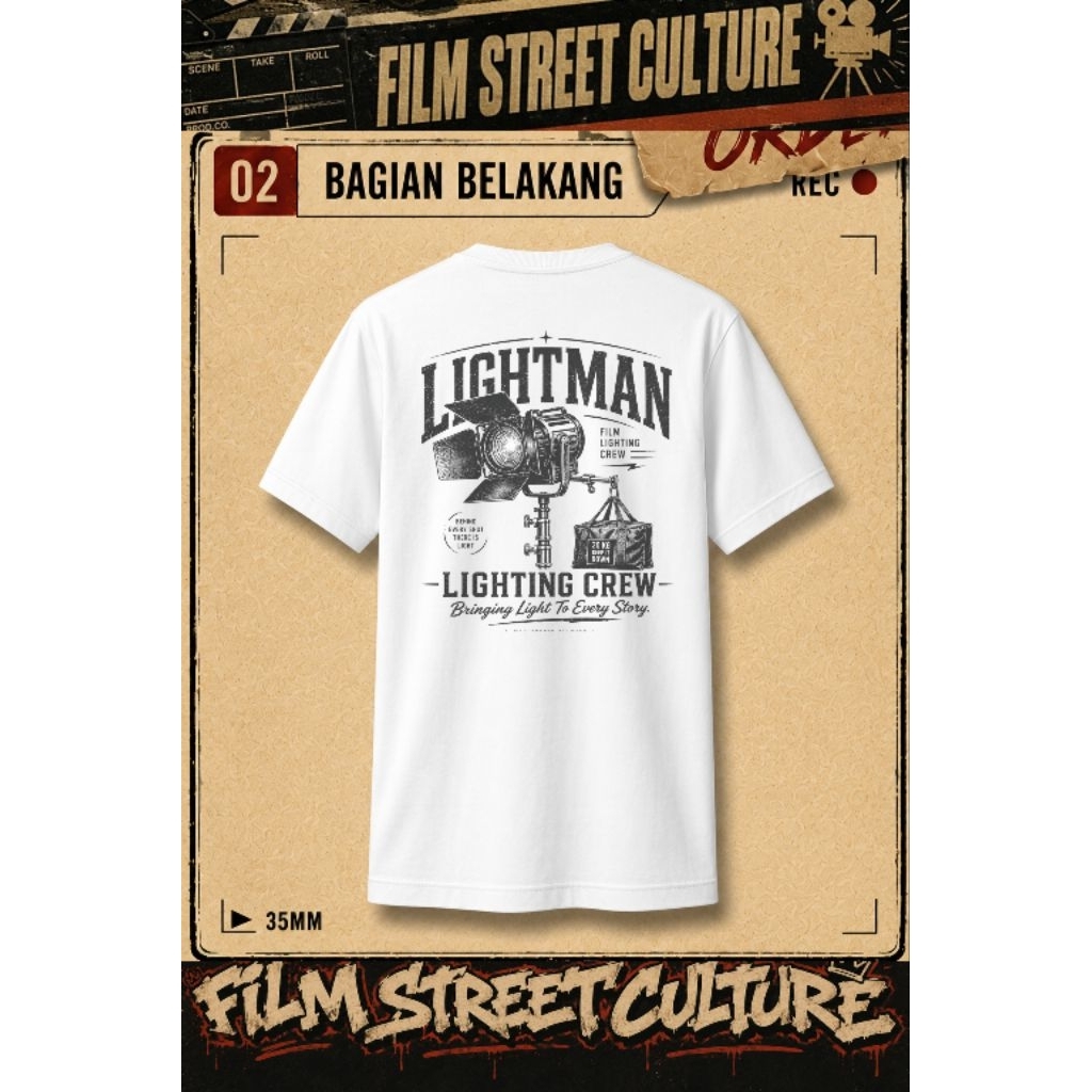 Kaos Film Street Culture LIGHTMAN Lighting Crew  Combed 24s Kaos Crew Film Pria Wanita Vintage Graph