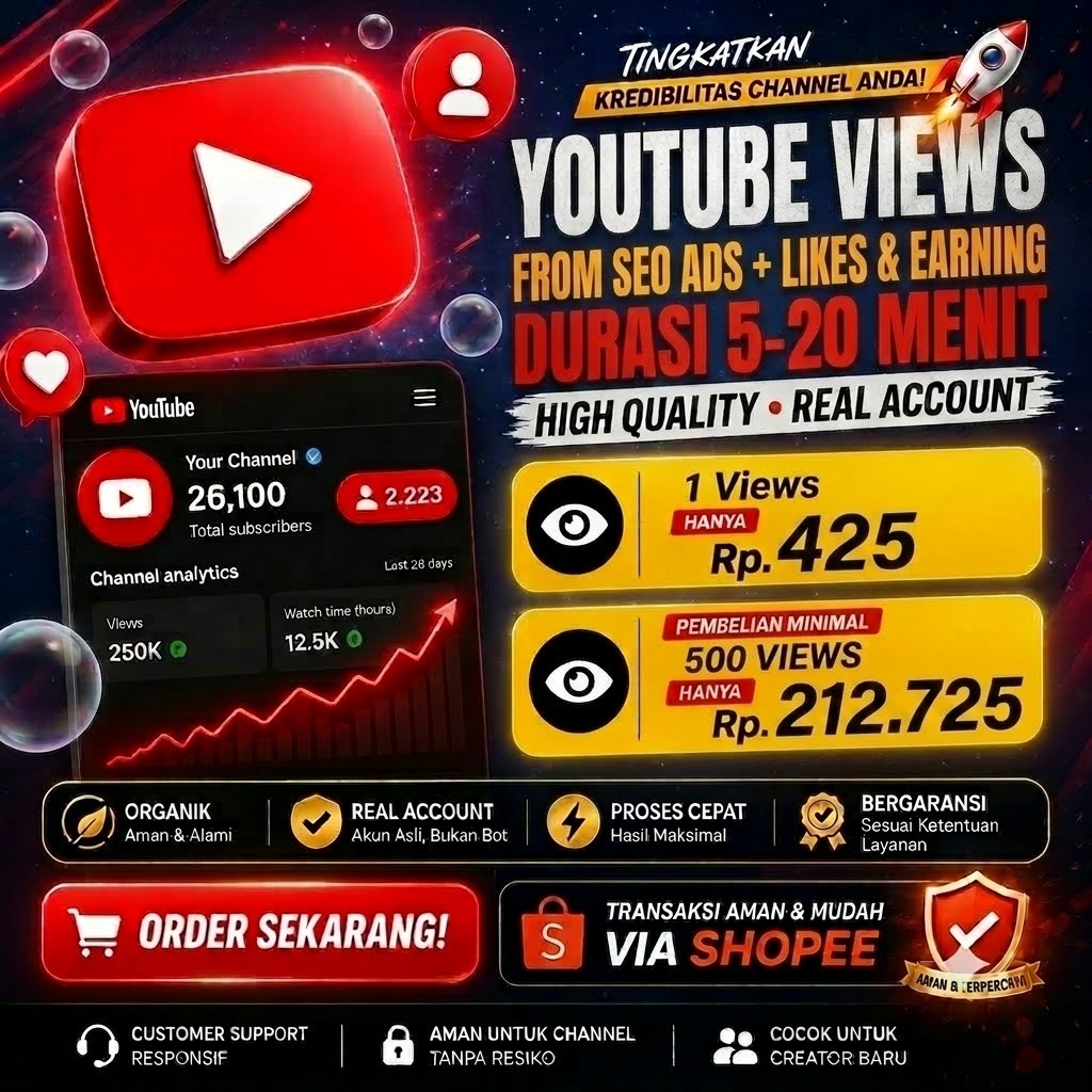 [25867] 500 YOUTUBE VIEWS FROM SEO ADS + LIKES & EARNING DURASI 5-20 MENIT