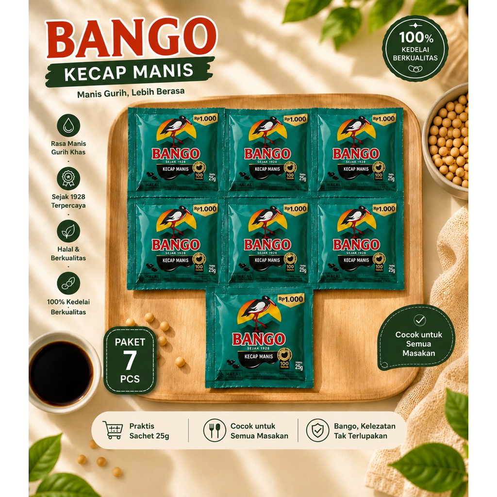 [7pcs] Kecap Manis Bango Sachet 25gram - Kecap Bango 1000