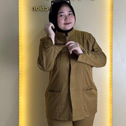Seragam baju pemda wanita pns kerah shanghai saku bawah terbaru
