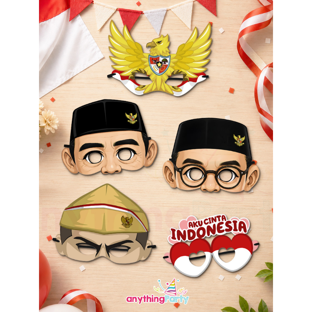 HUT RI Topeng Karakter - Dirgahayu Indonesia Merdeka Party Mask 17 Agustus - Presiden - Proklamasi -