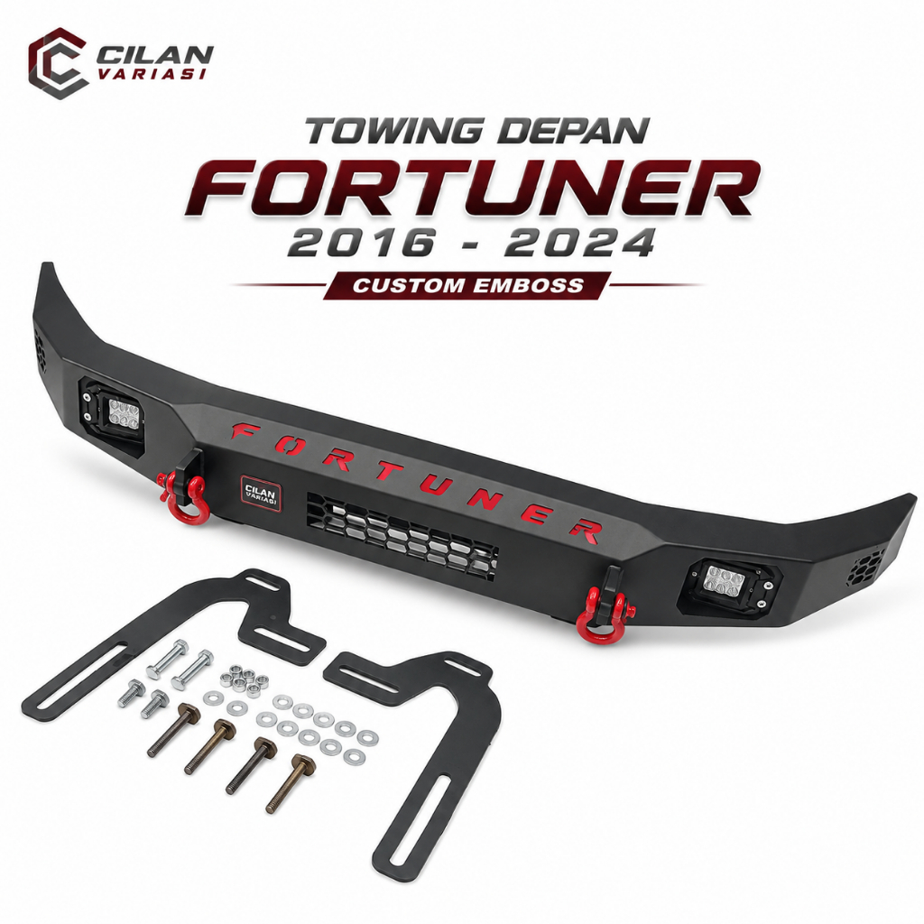 Towing Depan Pengaman Bumper Mobil FORTUNER VRZ / TRD 2016 - 2024 Custom Emboss