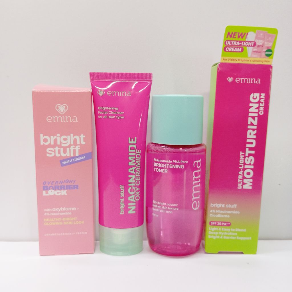 PAKET Glowing  EMINA  BRIGHT STUFF 4PCS/ PERAWATAN WAJAH