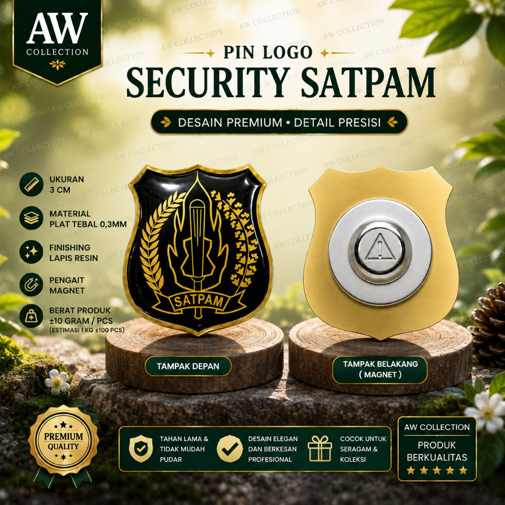 Pin Security Satpam Premium Magnet| Atribut Metal Elegan untuk Seragam Satpam Perusahaan, Instansi d