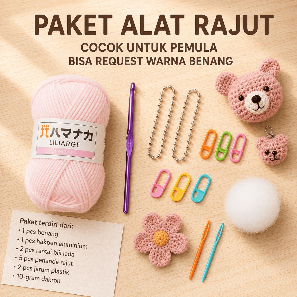 MADEBYBULAT BENANG RAJUT Paket Benang Rajut dan Alat Rajut Starter Kit untuk Pemula Lengkap
