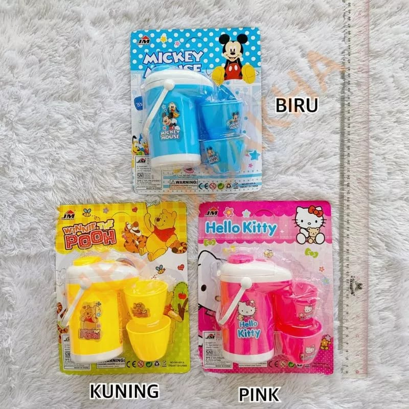 Mainan Termos teko Hello kitty micky mouse winny pooh Set Gelasnya mainan edukasi