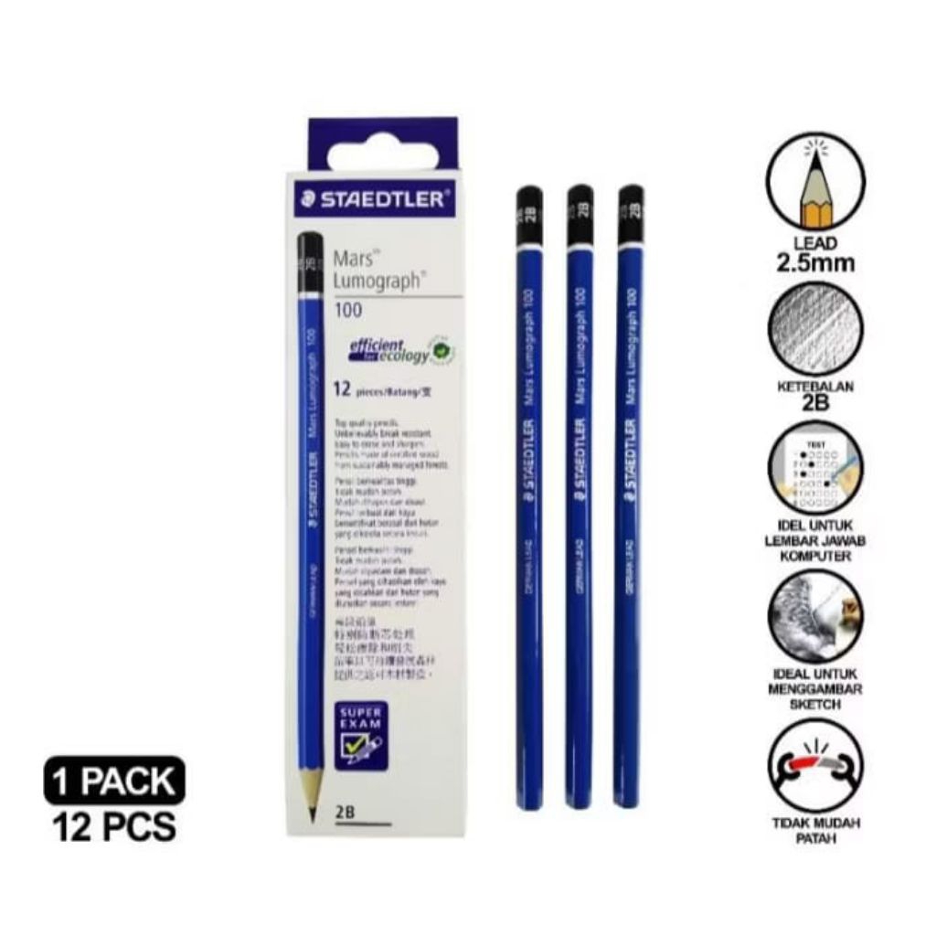 1 PCS PENSIL STAEDTLER 2B/Pensil 2B Staedtler 2B Original Asli