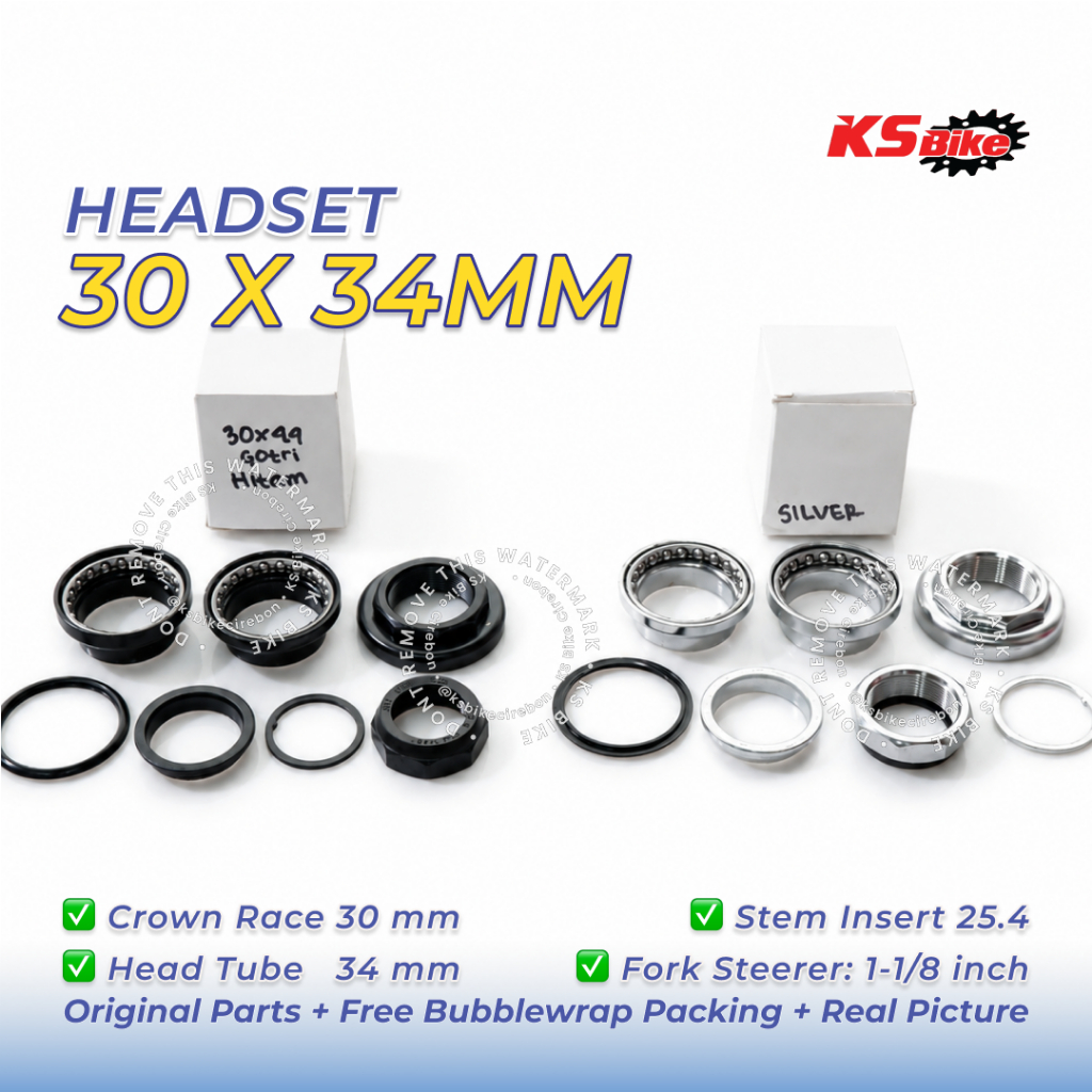 Headset Sepeda 30x34 Gotri 1 1/8 Drat Threaded Oversize Komstir Lahar Setang External Cup Quill Stem