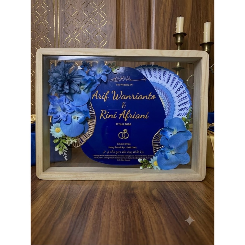Mahar Akrilik 3D Custom Bingkai Kayu | A3 Frame Mahar Pernikahan Elegan 30 X 40 cm