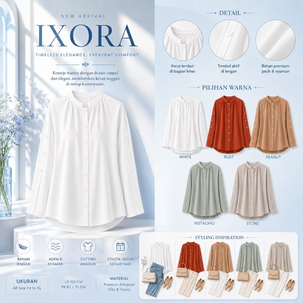 Ademis Ixora Kemeja Blouse Polos Lengan Panjang Atasan Wanita