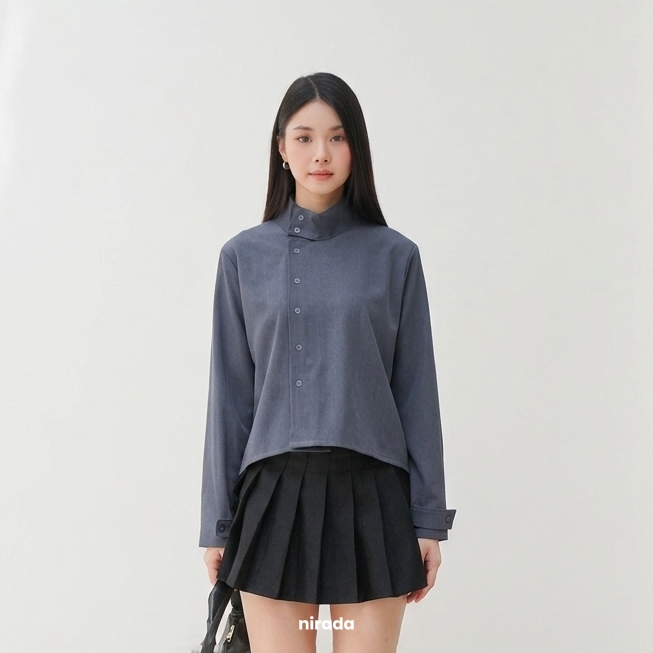 Nirada - Dutton High Collar Top Funnel Neck Blouse - Atasan Wanita Japandi Style Classy Basic