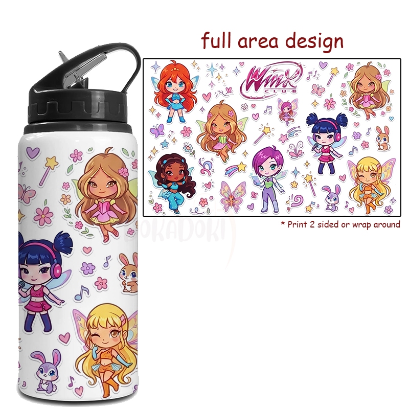 Botol Minum Winx Club Tumbler Karakter Kartun Lucu Sedotan 600ml Kado Bloom Stella Flora Musa Tecna 