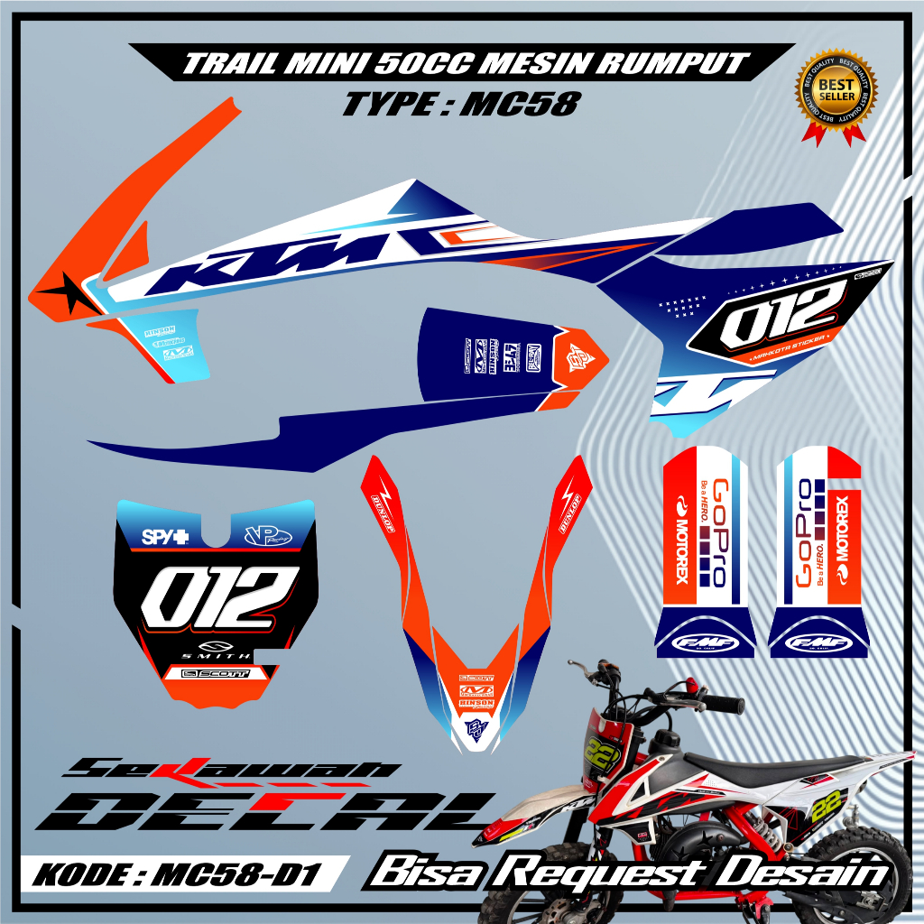Decal stiker trail mini mesin rumput 50cc type LENKA MC58 XTM SYMOTOS JACKLE bisa request desain