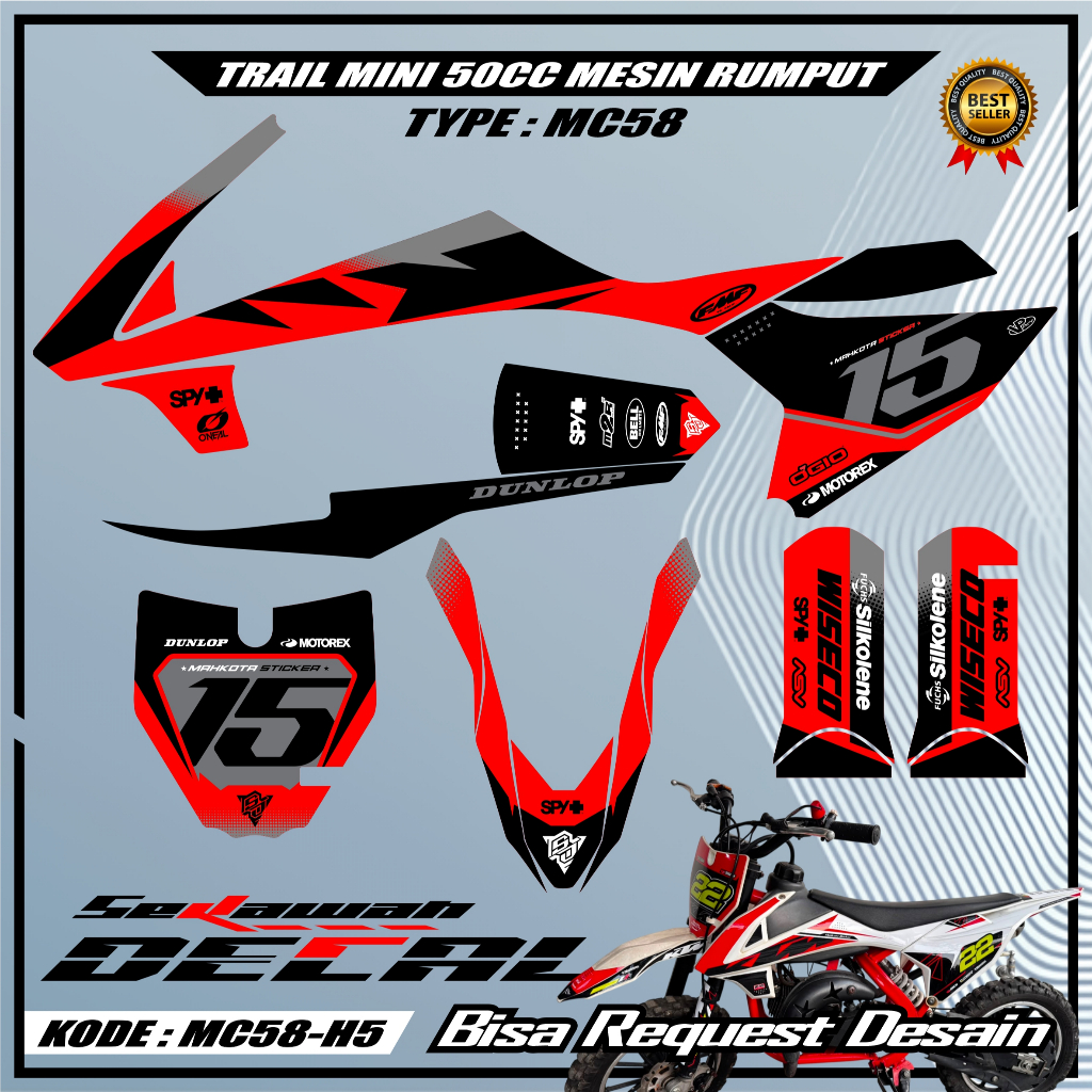 Decal stiker trail mini mesin rumput 50cc type LENKA MC58 XTM SYMOTOS JACKLE bisa request desain