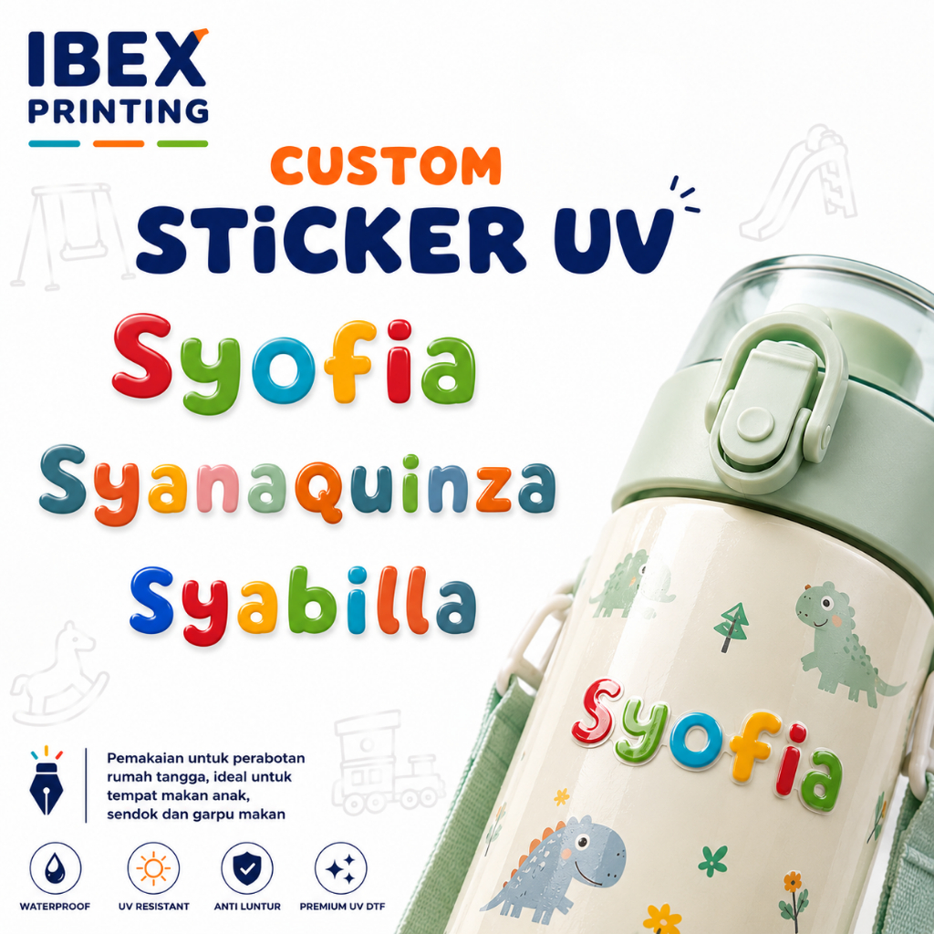 STICKER UV WATERPROOF DTF TIMBUL SENDOK NAMA TUMBLER LABEL STIKER PENSIL CUSTOM ANAK BOTOL PIRING