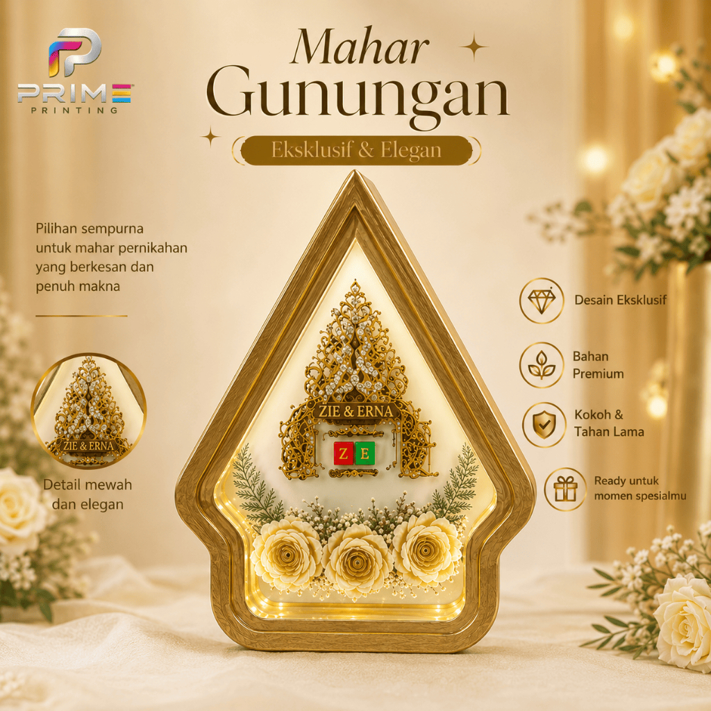 Mahar Frame Gunungan Wayang Size 30x40 Cm mahar Pernikahan Rustic Frame Kayu