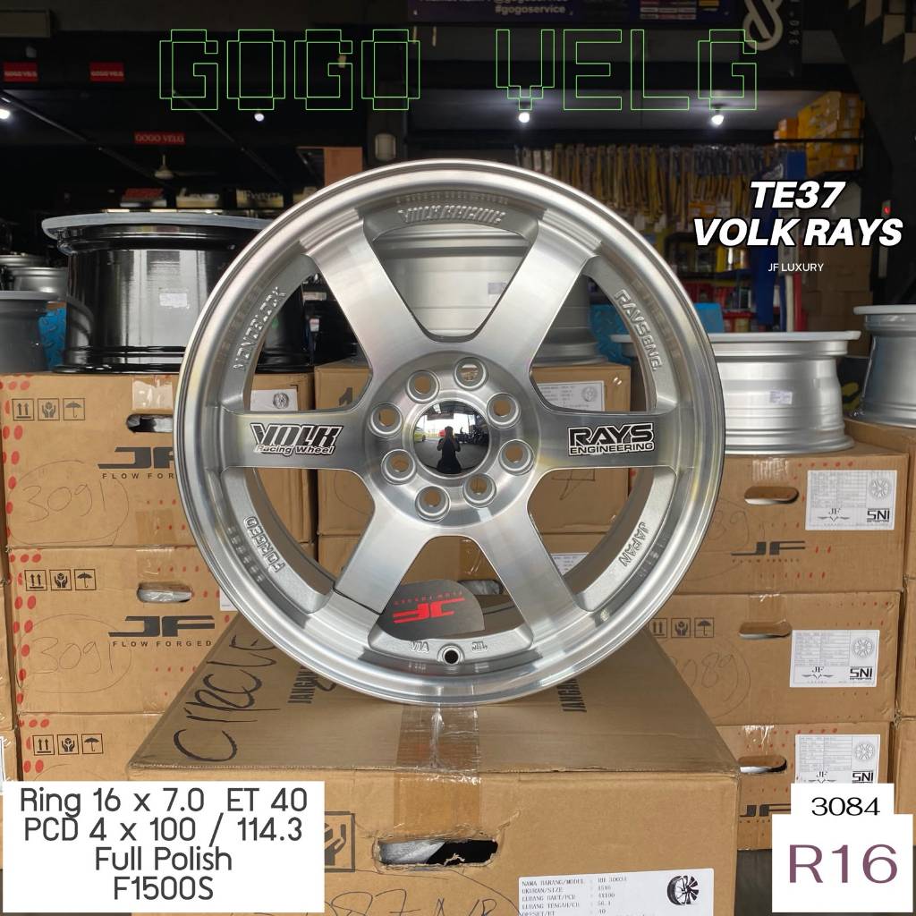 Velg Mobil R16 TE37 PCD 4X100/114,3 lebar 7 ET 40 Silver Polish Yaris Atto1 Raize Jazz Ring 16
