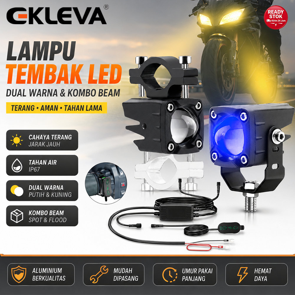 EKLEVA 2pcs Lampu Sorot LED Motor Mini Proyektor High Low Beam 12-24V