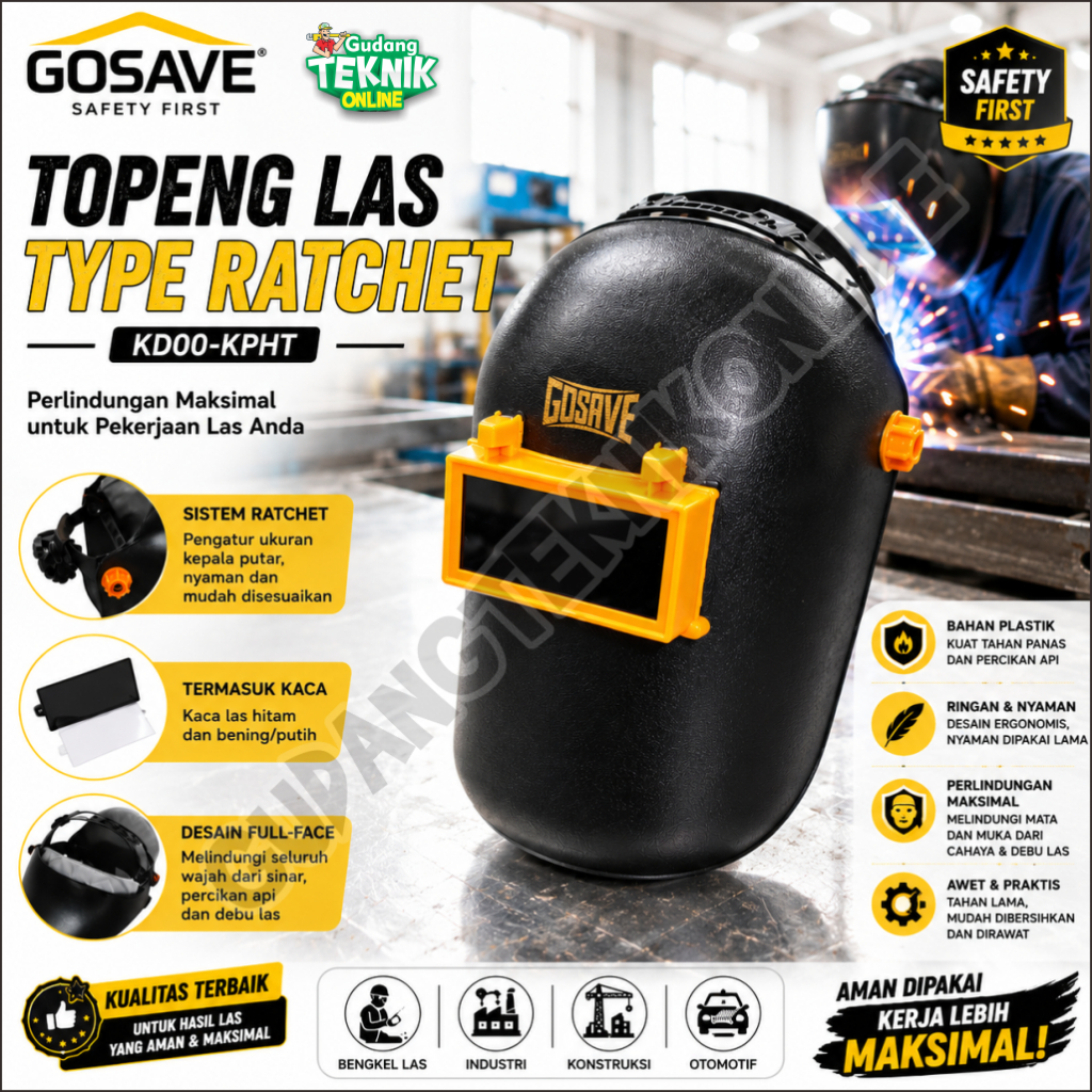 GOSAVE Topeng Helm Las GOSAVE Type RATCHET KD00-KPHT  / Kedok Las Welding Desktop Topeng Las Pelindu