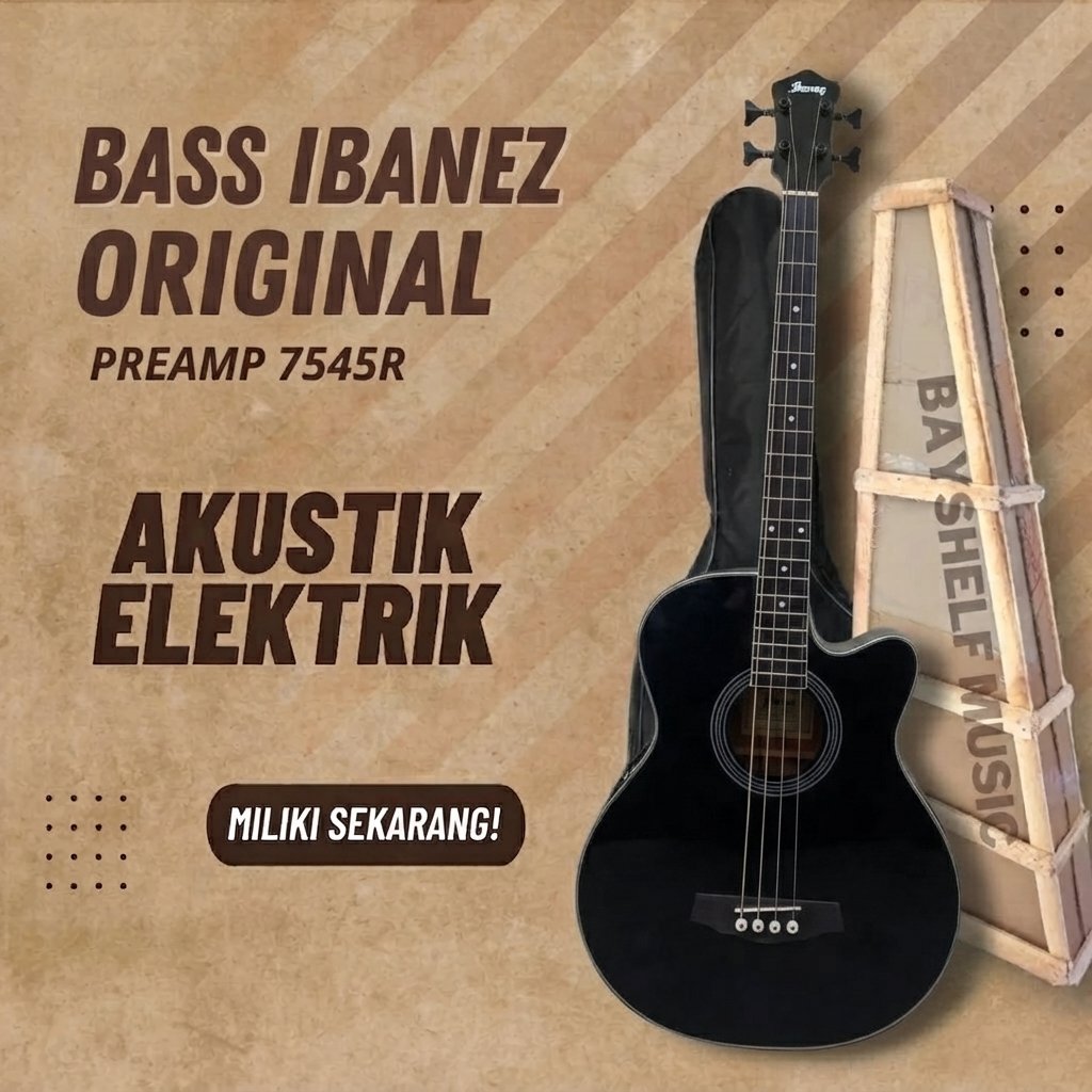 Bass Akustik Elektrik 7545r Cutway Warna Hitam Ibanez Original High Quality, Bass Akustik Murah