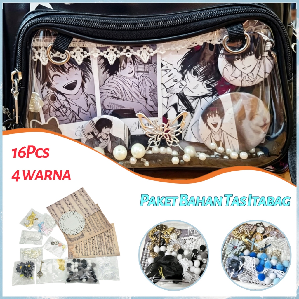 16Pcs Set Bahan DIY Ita Bag Lengkap Itabag Accessories Isi Renda Rantai Bunga Gantung Gaya Ins Modis