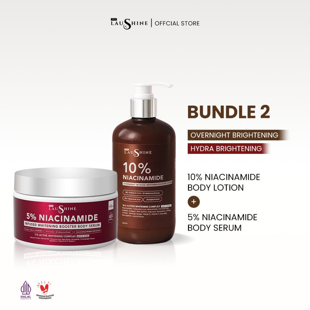 Laushine Paket Pump Glow up - Body Serum & Body Lotion Pump - 10% Niacinamide - Membantu Mencerahkan