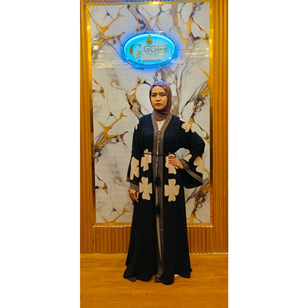 AbayaInnerOuterBungaBahanArabJetBlack original